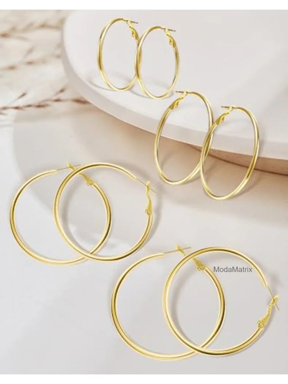 4 Pairs Silver Gold Plated Hoop Earrings Stainless Steel 30/40/50/60mm Dangle